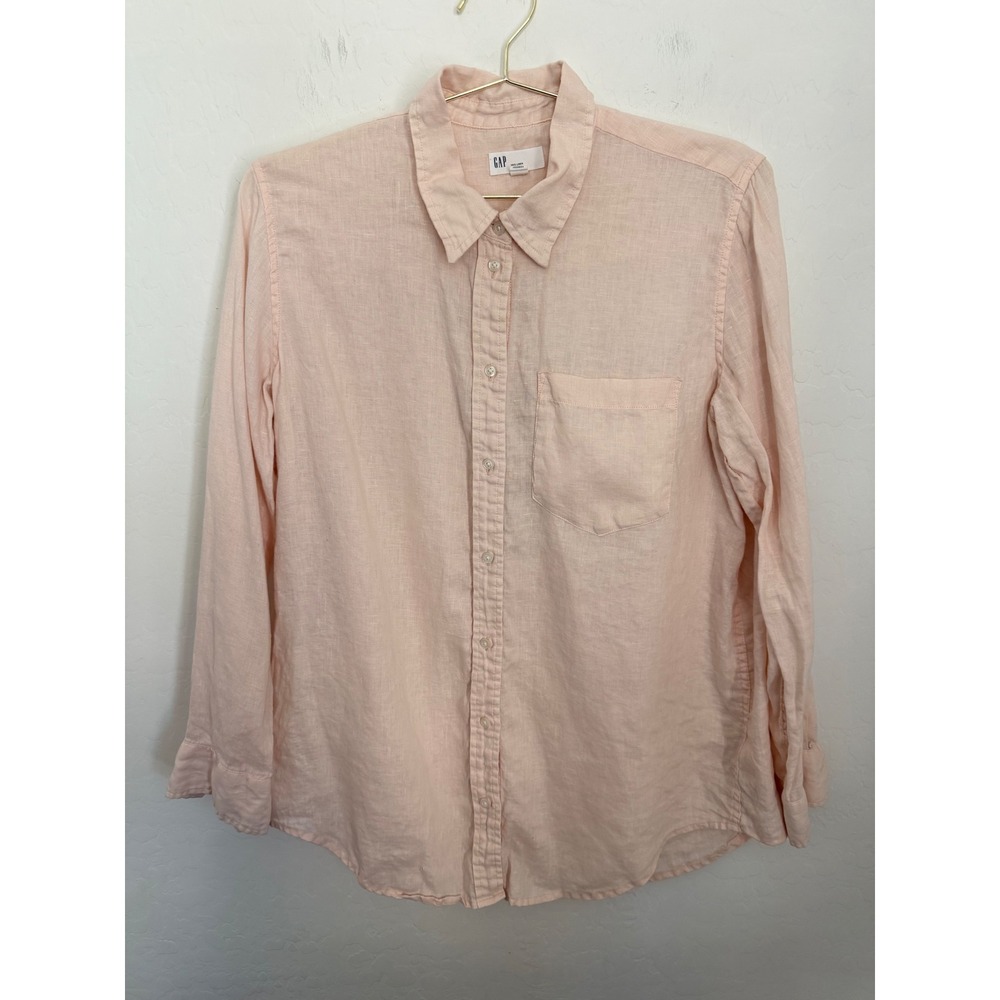 GAP Womens Peach 100% Linen Long Sleeve Button Down Shirt Size L Coastal Pastel